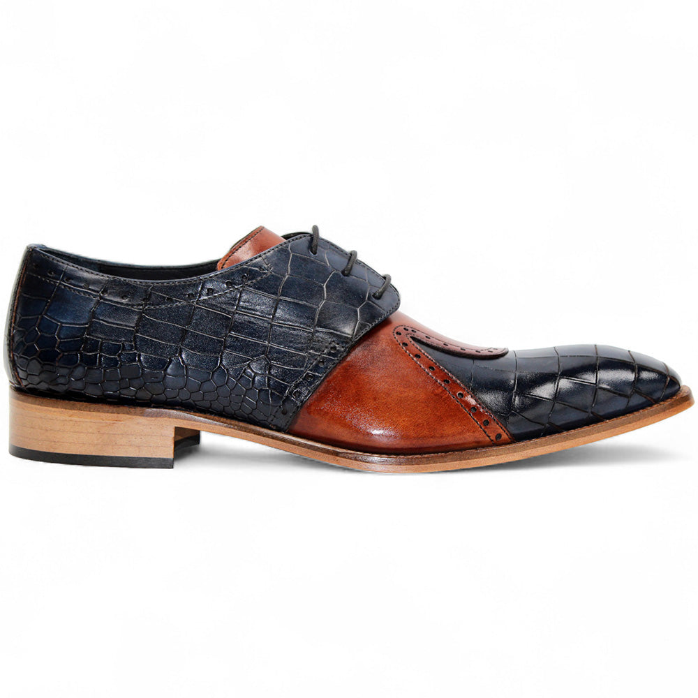 Duca by Matiste Valentano Croc Print & Leather Shoes Navy / Brandy