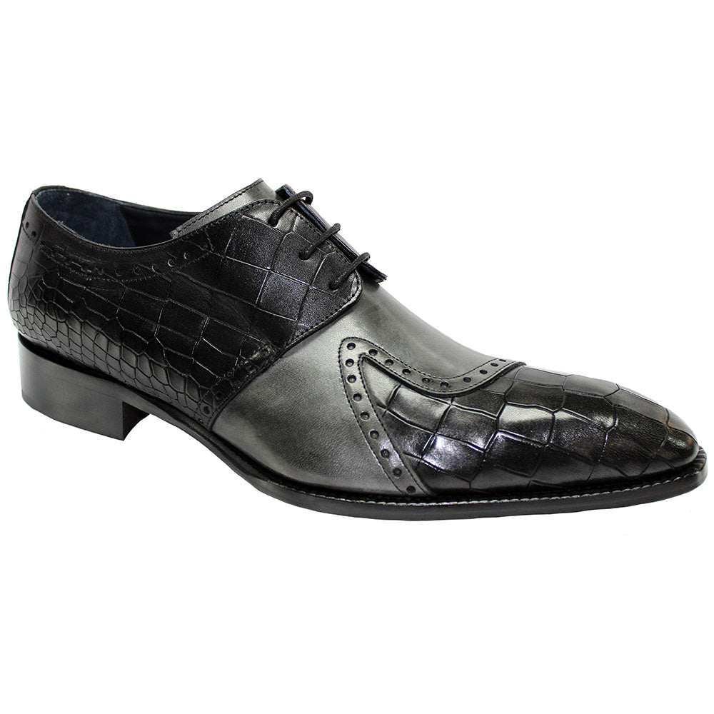 Duca by Matiste Valentano Croc Print & Leather Shoes Black / Grey