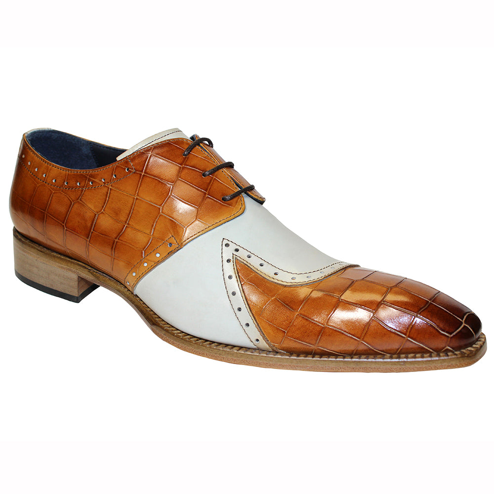 Duca by Matiste Valentano Croc Print & Leather Shoes Cognac / Bone
