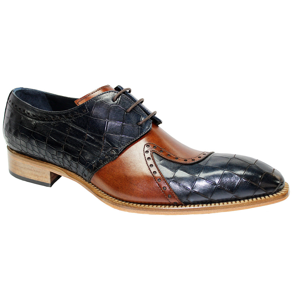 Duca by Matiste Valentano Croc Print & Leather Shoes Navy / Brandy