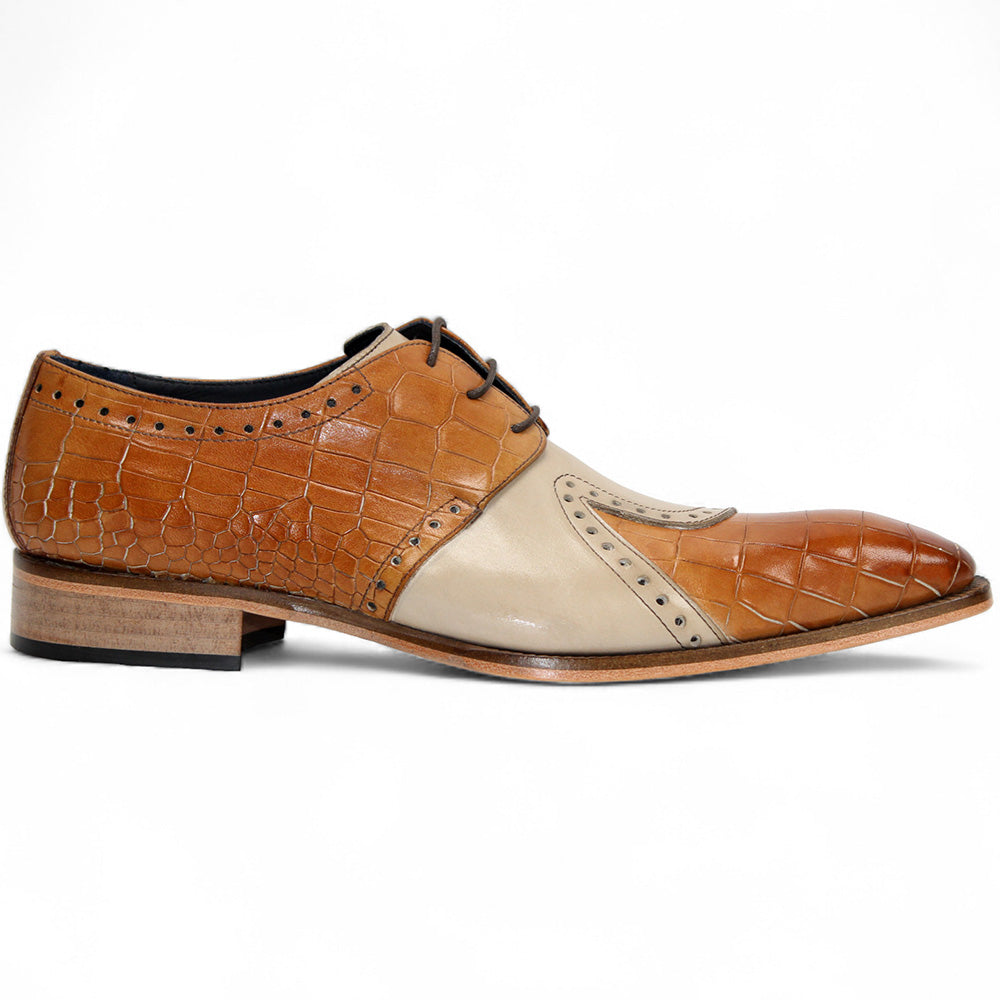 Duca by Matiste Valentano Embossed Croco Leather Shoes Cognac/ Beige