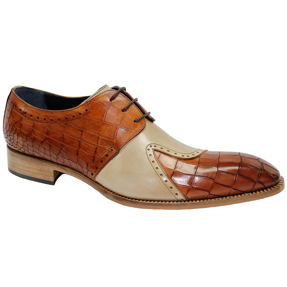 Duca by Matiste Valentano Embossed Croco Leather Shoes Cognac/ Beige
