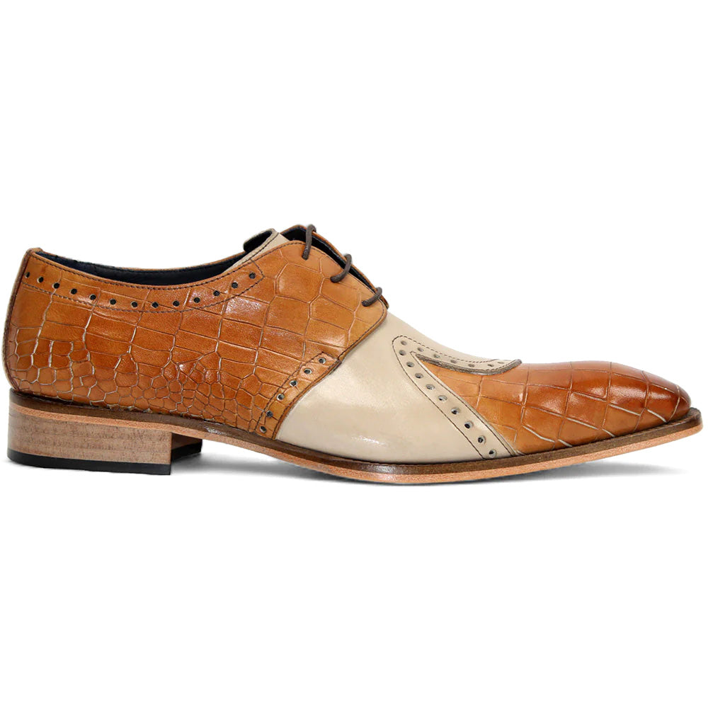 Duca by Matiste Valentano Embossed Croco Leather Shoes Cognac / Beige
