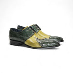 Duca by Matiste Valentano Leather/Embossed Croco Leather Shoes Green/Olive