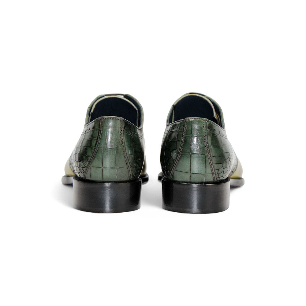 Duca by Matiste Valentano Leather/Embossed Croco Leather Shoes Green/Olive