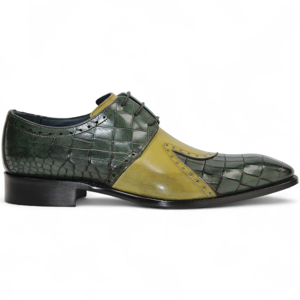 Duca by Matiste Valentano Leather/Embossed Croco Leather Shoes Green/Olive