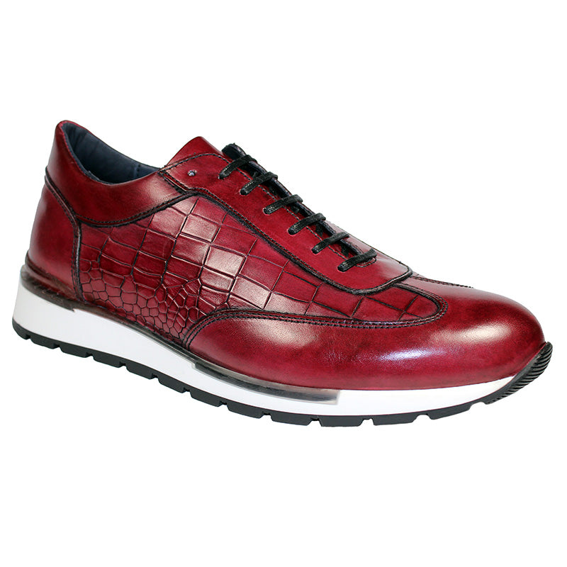 Duca by Matiste Varsi Calfskin Croc Print Sneakers Antique Red