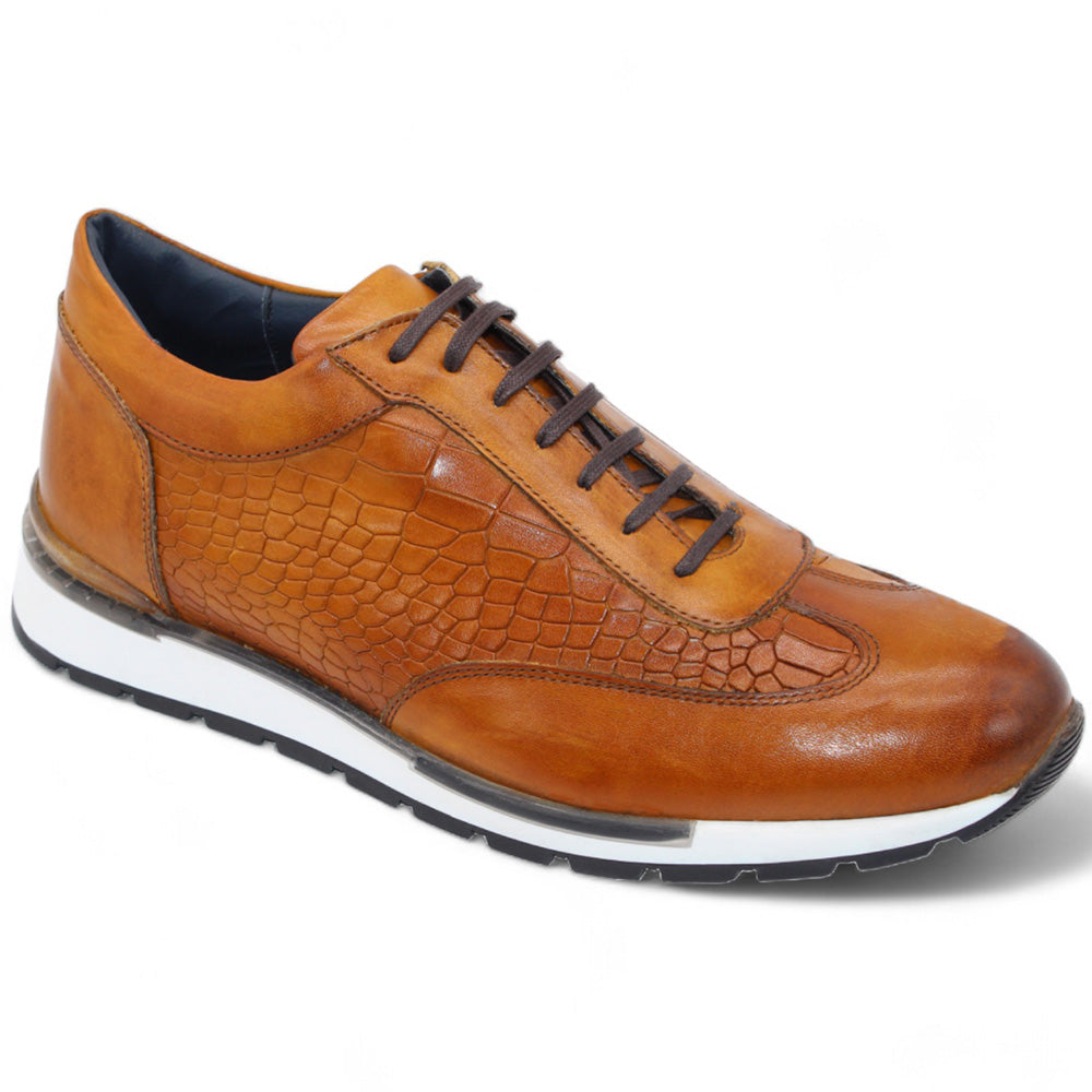 Duca by Matiste Varsi Calfskin Croc Print Sneakers Cognac