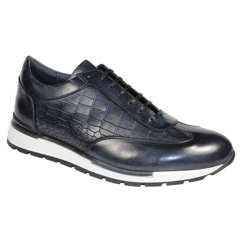 Duca by Matiste Varsi Calfskin Croc Print Sneakers Dark Grey