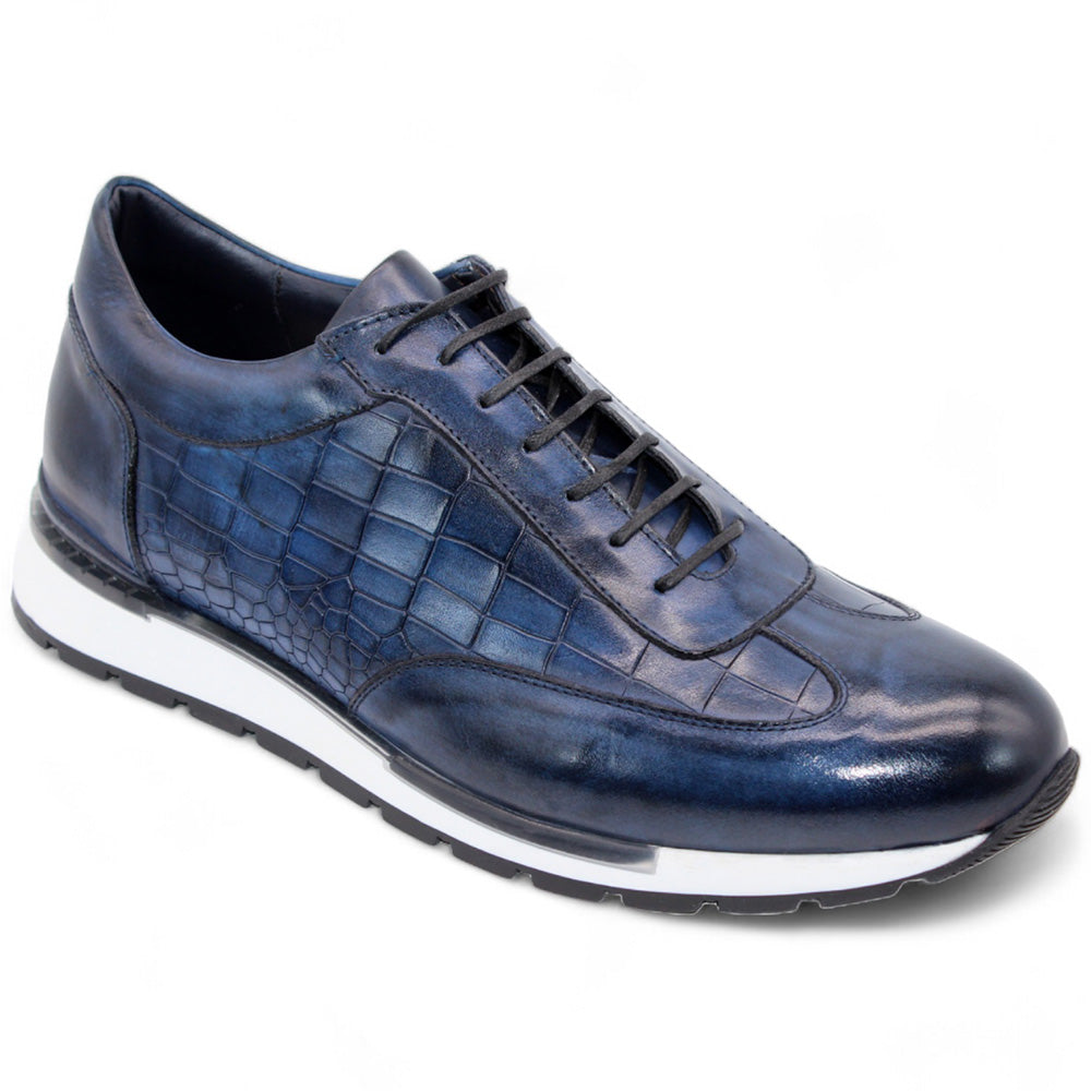Duca by Matiste Varsi Calfskin Croc Print Sneakers Navy