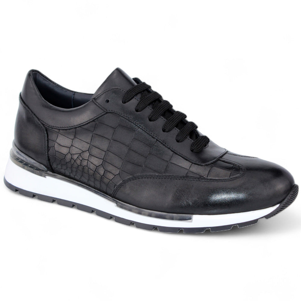 Duca by Matiste Varsi Leather & Croc Print Sneakers Black