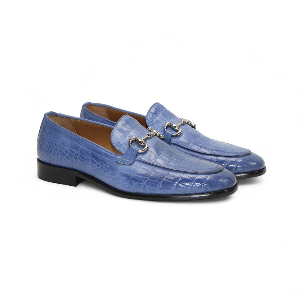 Duca by Matiste Vasto Embossed Croco Leather Loafers Light Blue