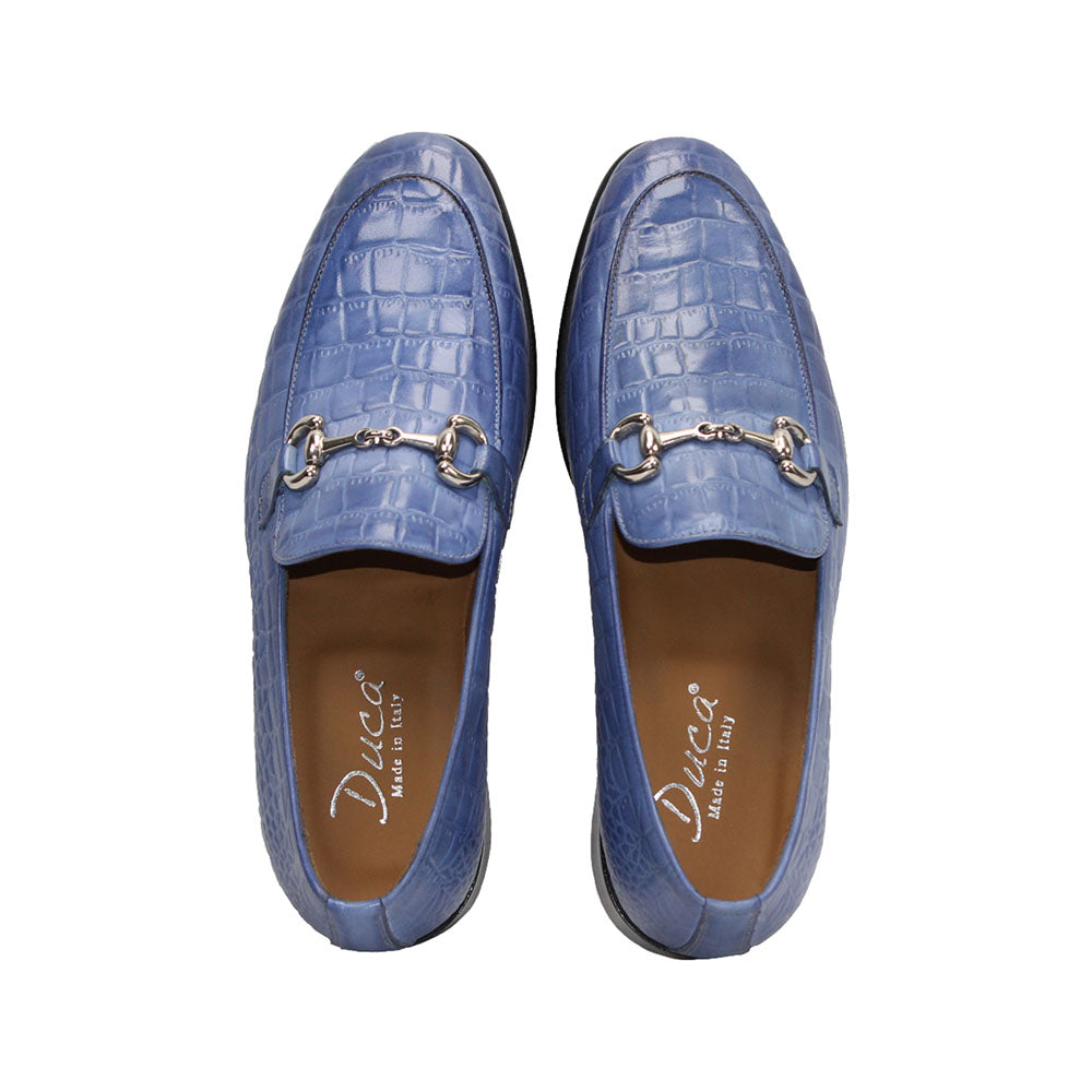 Duca by Matiste Vasto Embossed Croco Leather Loafers Light Blue
