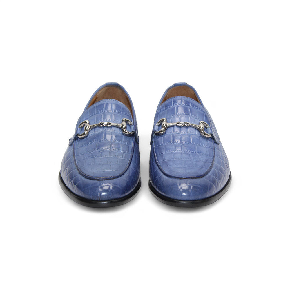 Duca by Matiste Vasto Embossed Croco Leather Loafers Light Blue
