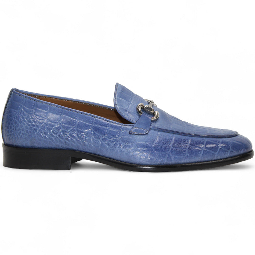 Duca by Matiste Vasto Embossed Croco Leather Loafers Light Blue