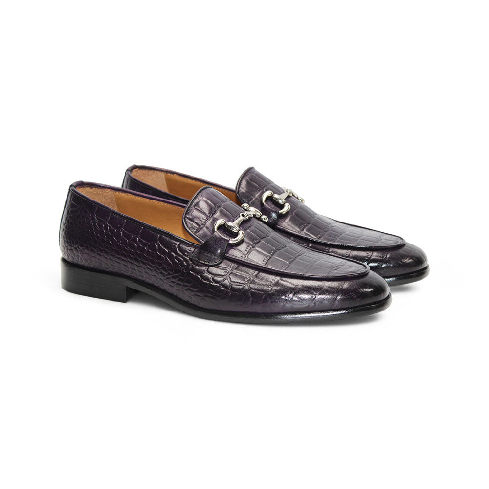 Duca by Matiste Vasto Embossed Croco Leather Loafers Purple
