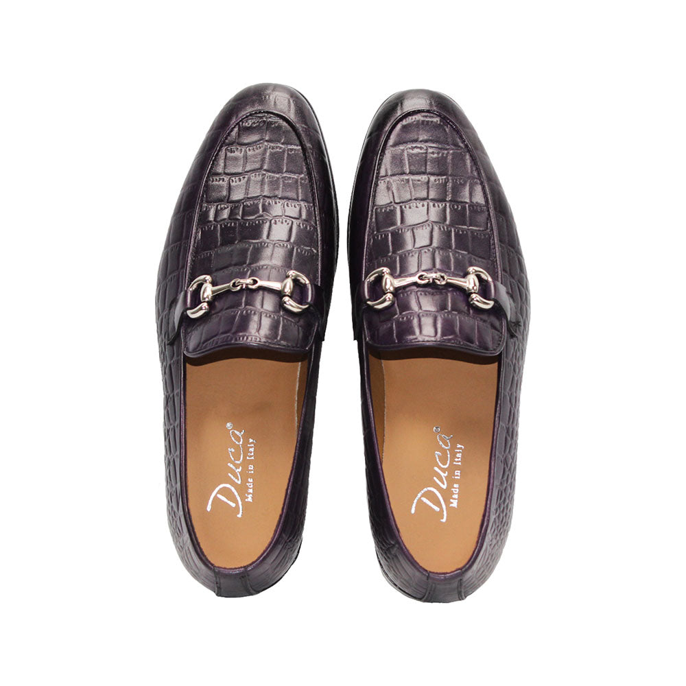 Duca by Matiste Vasto Embossed Croco Leather Loafers Purple