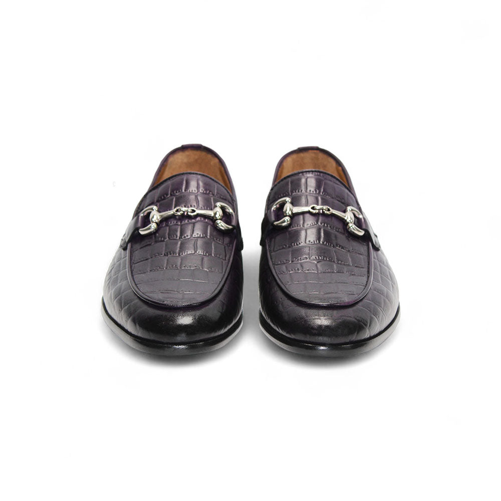 Duca by Matiste Vasto Embossed Croco Leather Loafers Purple