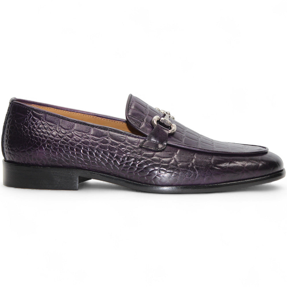 Duca by Matiste Vasto Embossed Croco Leather Loafers Purple