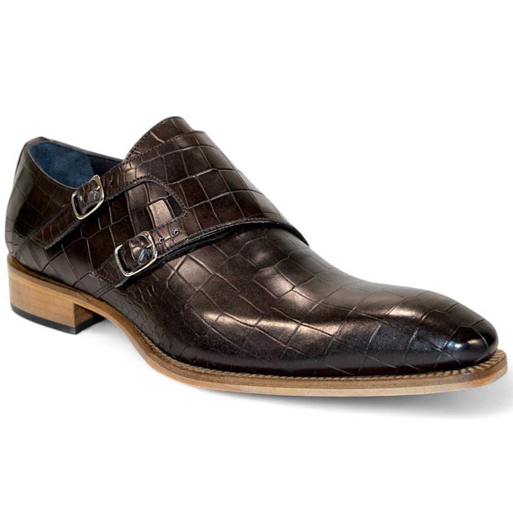Duca by Matiste Vergato Embossed Croco Leather Shoes Chocolate