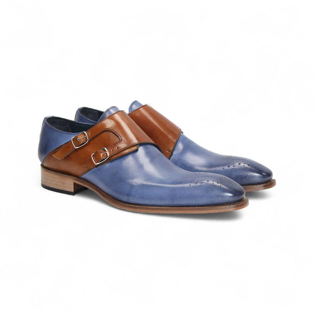 Duca by Matiste Vergato Leather Shoes Light Blue/Cognac