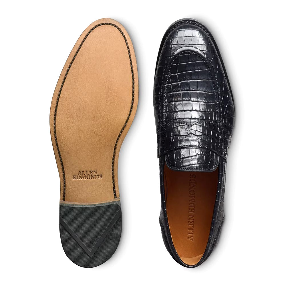 Allen Edmonds Randolph 2.0 Embossed Crocodile Penny Loafer Black (8470)
