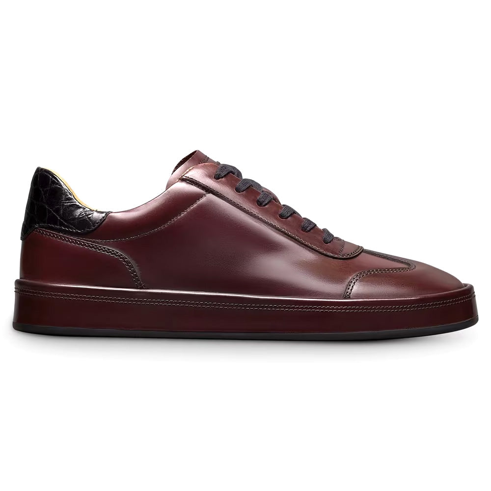 Allen Edmonds Hawthorn Reserve Calfskin & Genuine Crocodile Lace Up Sneaker Bordeaux (9374)