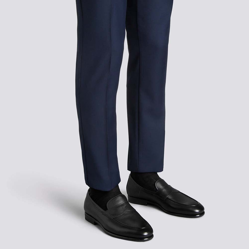 Santoni CARLOS-P4-MEMN01 Calfskin Penny Loafer Black
