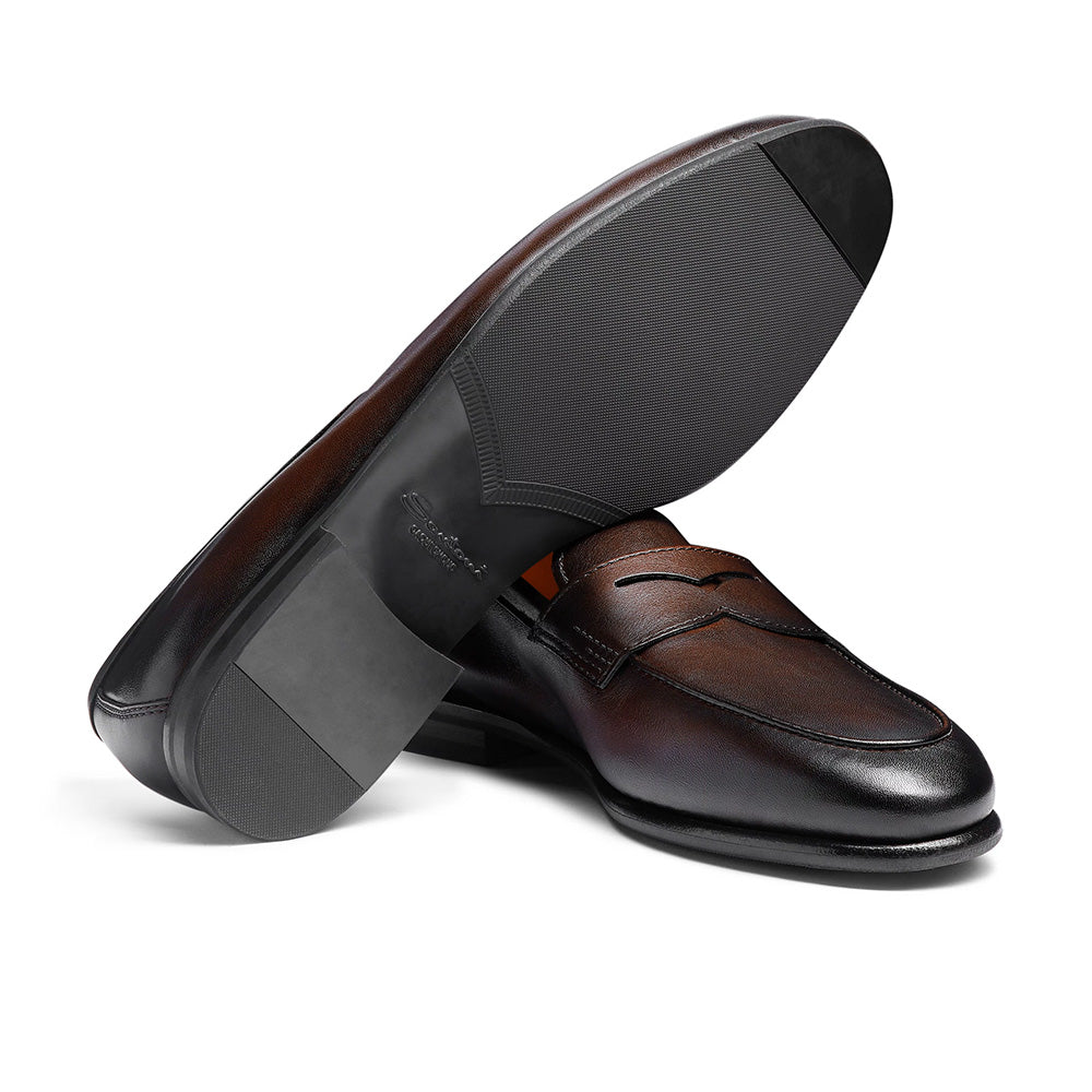 Santoni CARLOS-P4-MEMNT50 Calfskin Penny Loafer Dark Brown