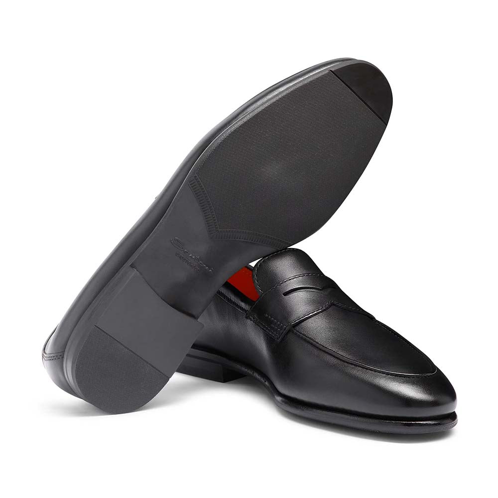 Santoni CARLOS-P4-MEMN01 Calfskin Penny Loafer Black