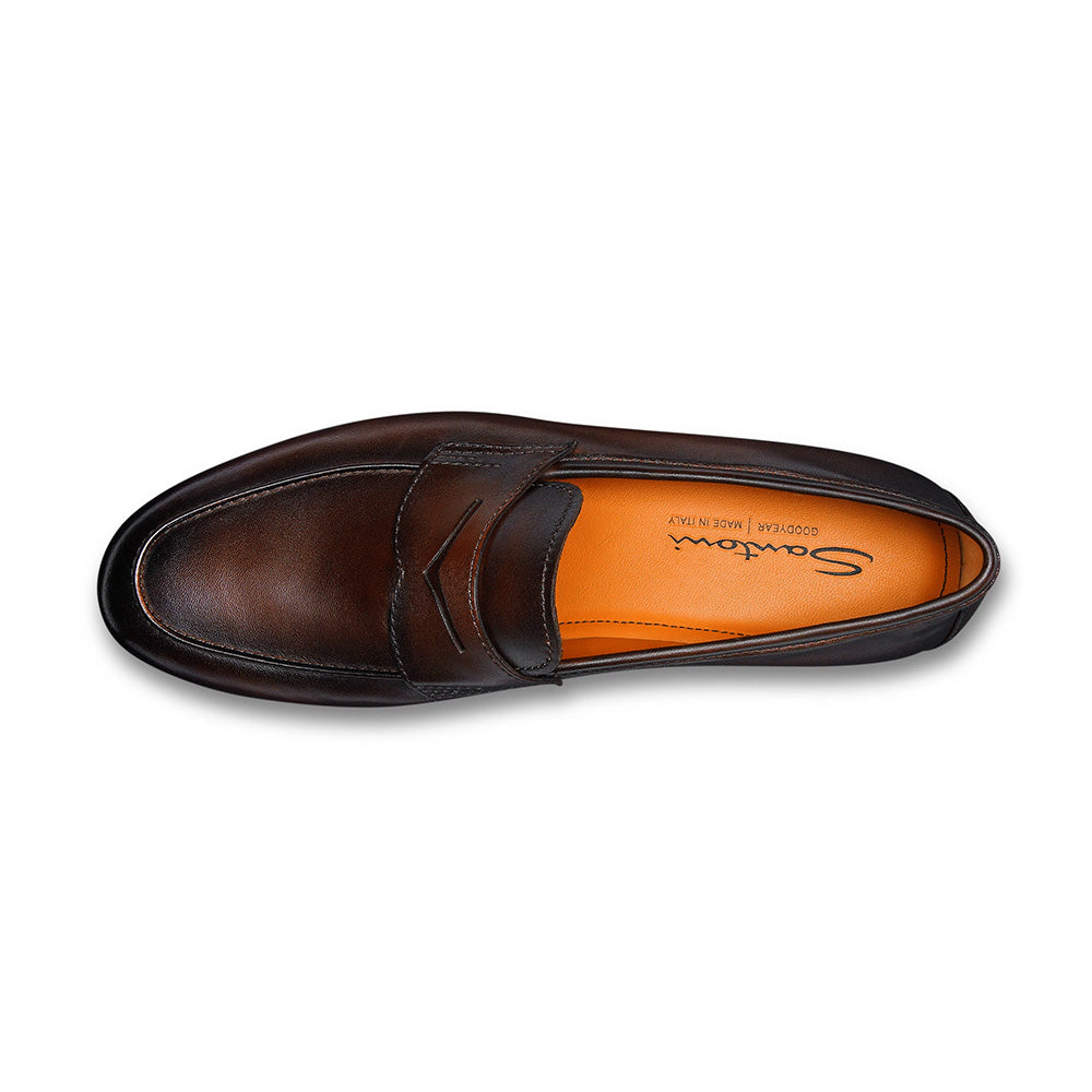 Santoni CARLOS-P4-MEMNT50 Calfskin Penny Loafer Dark Brown