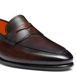Santoni CARLOS-P4-MEMNT50 Calfskin Penny Loafer Dark Brown