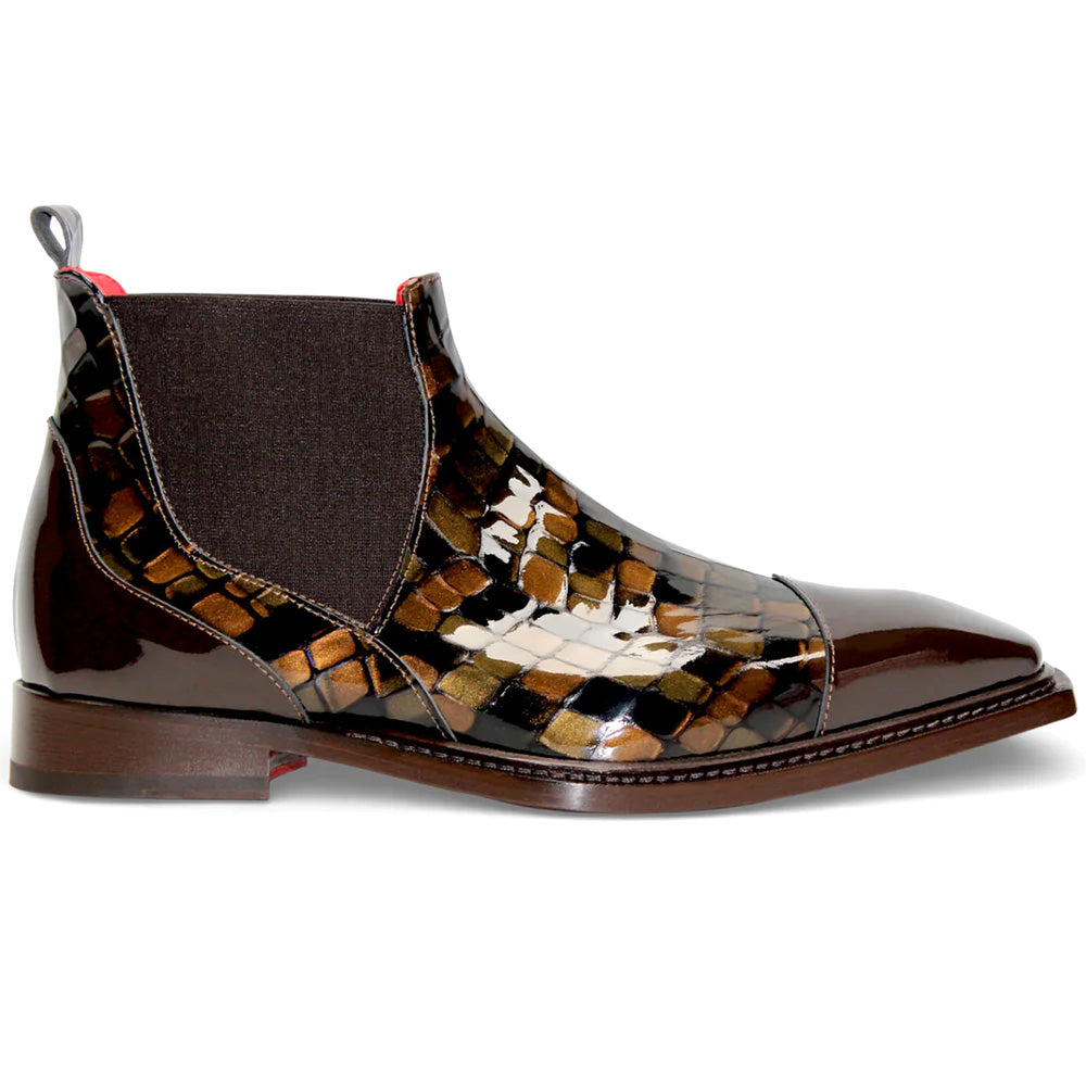 Emilio Franco EFC352 Patent Leather Croco Print Boots Dark Brown