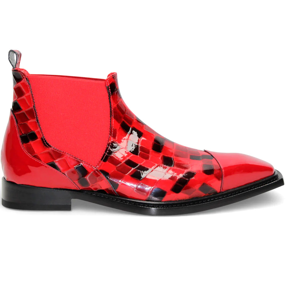 Emilio Franco EFC352 Patent Leather Croco Print Boots Red / Black