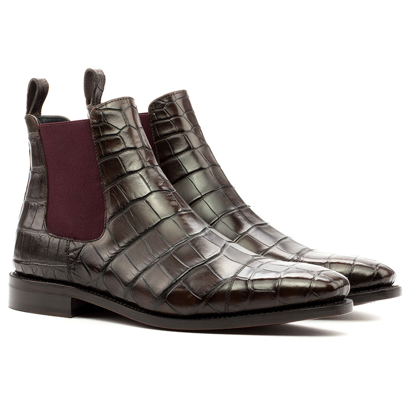 Emanuele Sempre Chelsea Boot Classic Alligator Boots Dark Brown