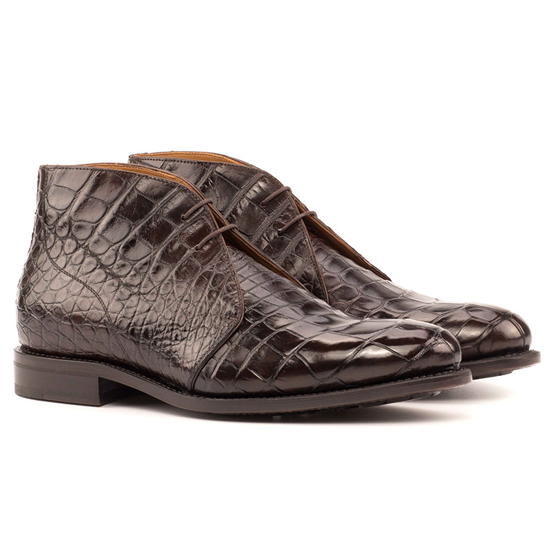 Emanuele Sempre Chukka Alligator Boots Dark Brown
