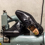 Emanuele Sempre Double Monk Alligator Shoes Black