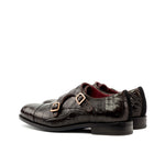 Emanuele Sempre Double Monk Alligator Shoes Black/Dark Brown