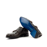 Emanuele Sempre Double Monk Alligator Shoes Black/Dark Brown