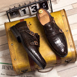Emanuele Sempre Double Monk Alligator Shoes Black/Dark Brown