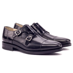 Emanuele Sempre Double Monk Alligator Shoes Black