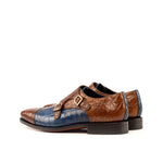 Emanuele Sempre Double Monk Alligator Shoes Navy/Med Brown