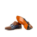 Emanuele Sempre Double Monk Alligator Shoes Navy/Med Brown