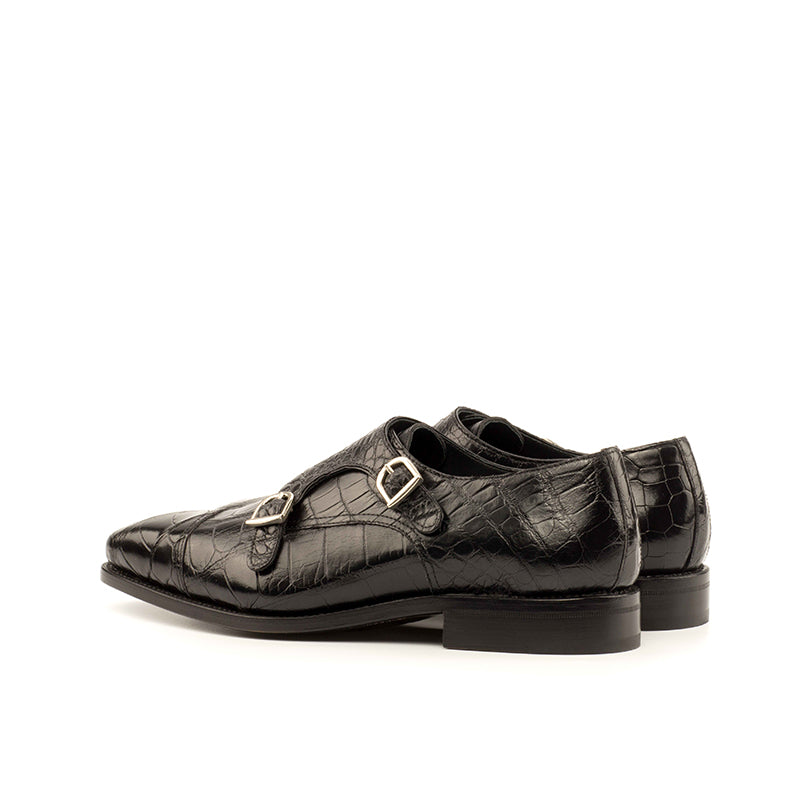Emanuele Sempre Double Monk Exotic Alligator Shoes Black