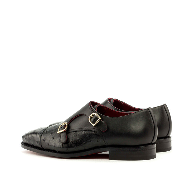 Emanuele Sempre Double Monk Ostrich Shoes Black