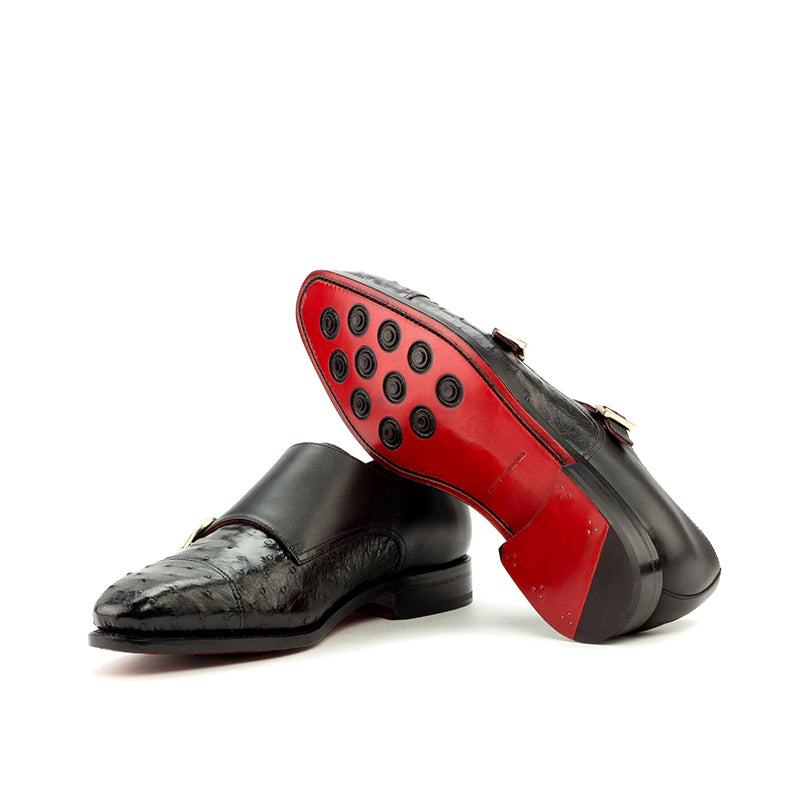 Emanuele Sempre Double Monk Ostrich Shoes Black