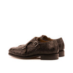 Emanuele Sempre Double Monk Ostrich Shoes Dark Brown