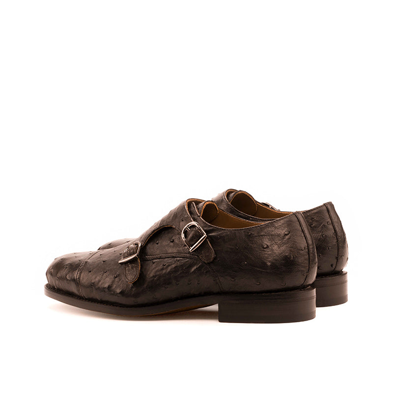 Emanuele Sempre Double Monk Ostrich Shoes Dark Brown
