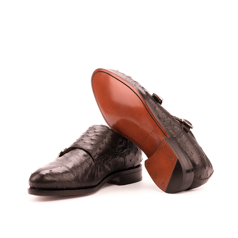Emanuele Sempre Double Monk Ostrich Shoes Dark Brown