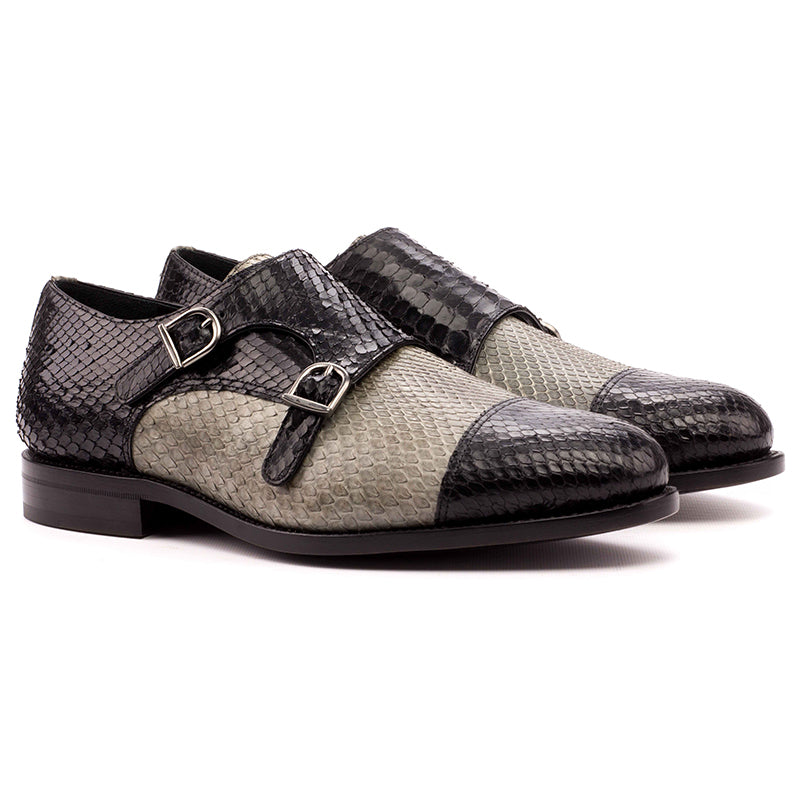 Emanuele Sempre Double Monk Python Shoes Black/Grey